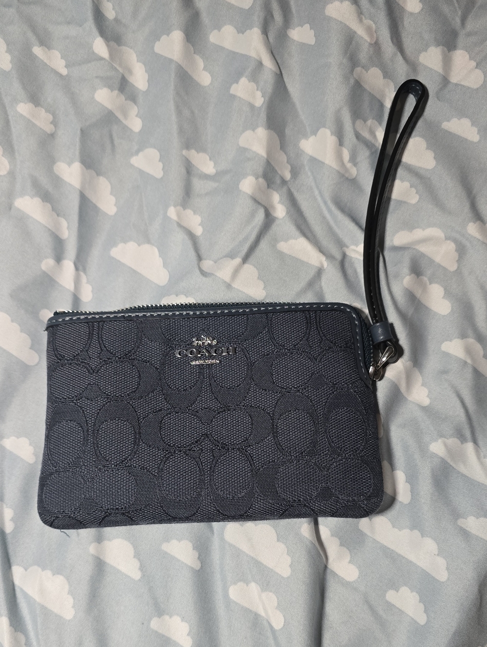 Coach Navy Signature Wristlet Pouch